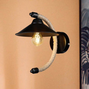 Applique murale Cannock E27 métal corde de jute noir / couleur jute [lux.pro] - premiumXL