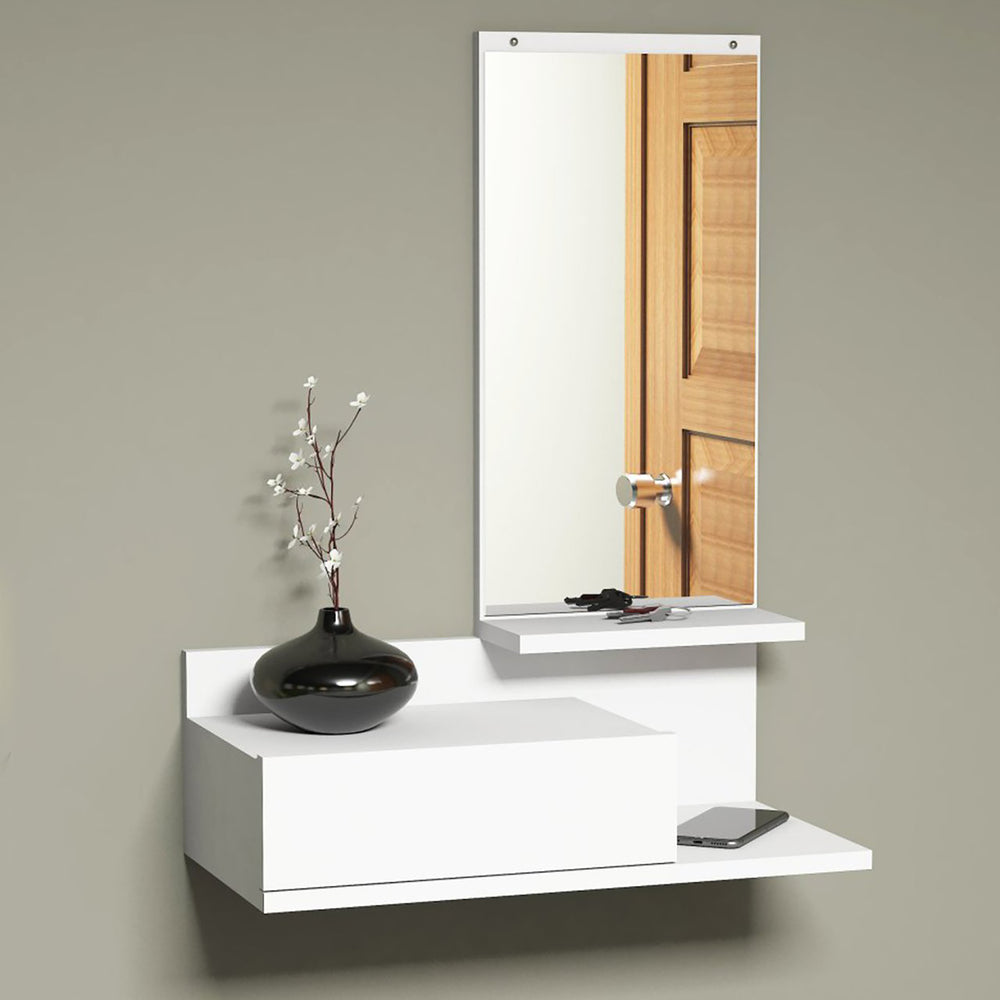 Étagère murale avec miroir et tiroir Gundsø Blanc [en.casa] - premiumXL