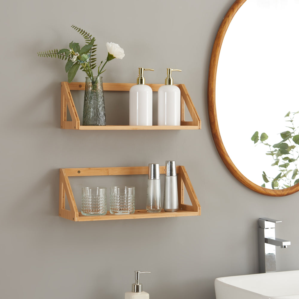 Ensemble d'étagères murales Gjerdrum lot de 2 43x15x15cm bambou [en.casa] - premiumXL