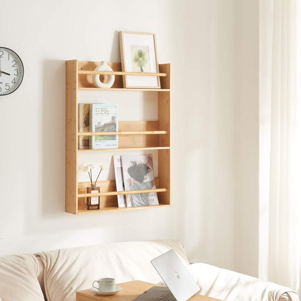 Étagère murale Hareid 80x60x12cm bambou [en.casa] - premiumXL