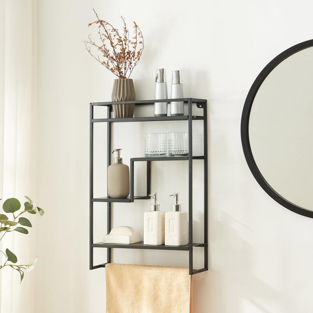 Wandrek Uurainen staal met 4 planken 60x40x13 cm zwart [en.casa]