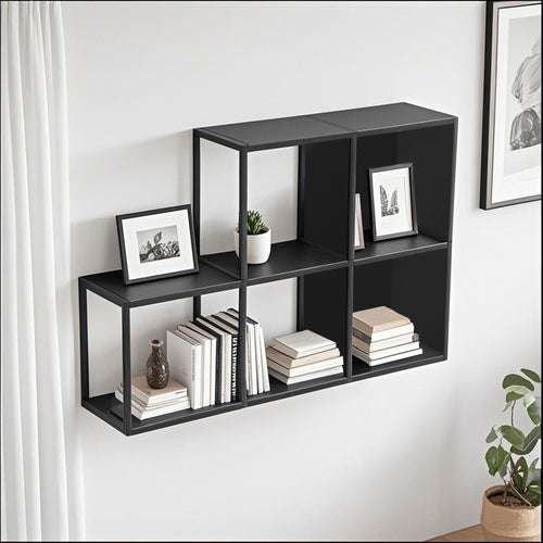 Set d'étagères murales Nostened acier noir [en.casa]