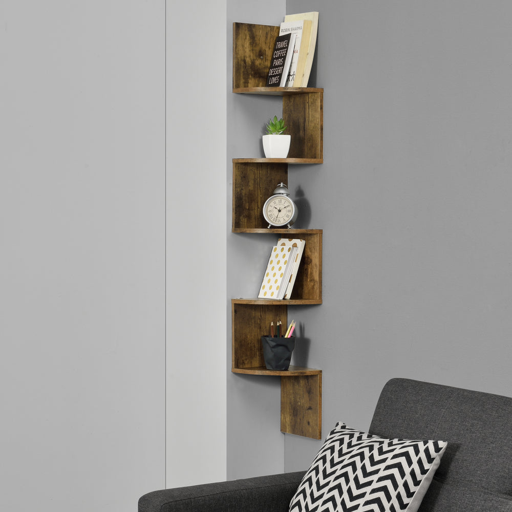 Étagère murale Lysaker zigzag noyer [en.casa] - premiumXL
