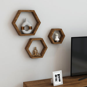 [en.casa] Wandplank Stubbekøbing set van 3 houtkleurig donker