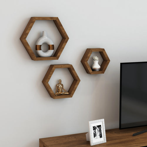 [en.casa] Wandplank Stubbekøbing set van 3 houtkleurig donker