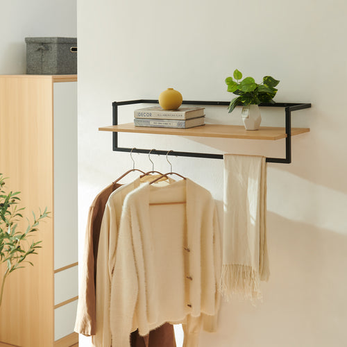 [en.casa] Wandkapstok Evje 80x30x20 cm houtkleurig en zwart