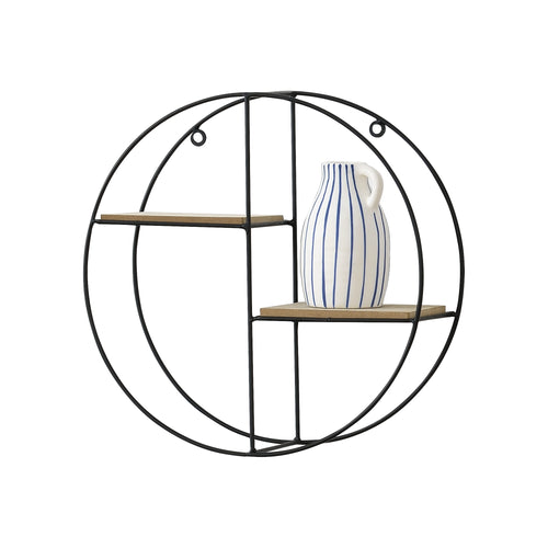 [en.casa] Etagère Murale Ronde Meuble de Rangement Métal et Bois Couleur Bois Nature et Noir 35 x 12 x 35 cm