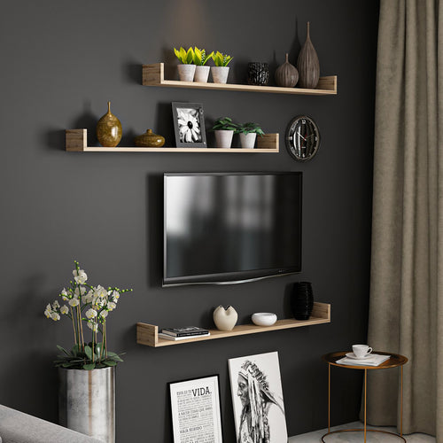 [en.casa] Wandplank set van 3 Arden 10x120x15 cm - 4 varianten