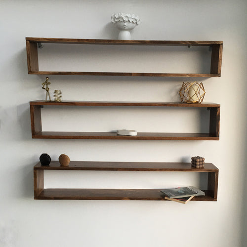 [en.casa] Wandplank set van 3 Næstved 100x14x18 cm houtkleurig