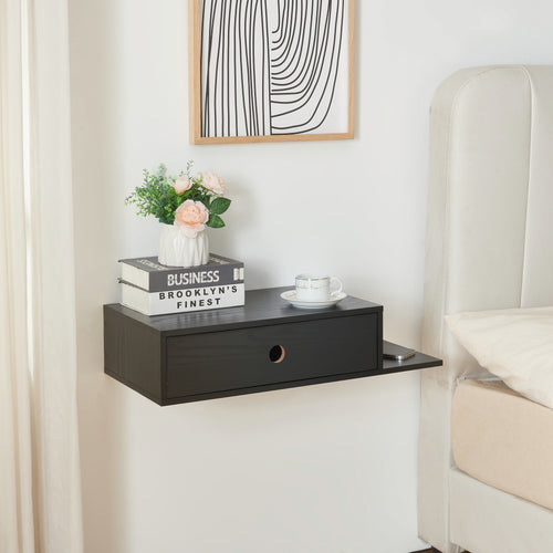 Étagère murale Stor avec tiroir 65x30x15 cm noir [en.casa] - premiumXL