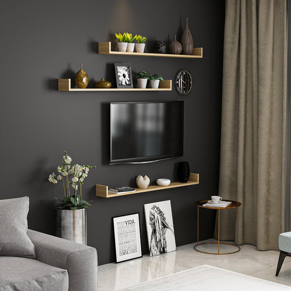 [en.casa] Wandplank set van 3 Arden 10x120x15 cm - 4 varianten