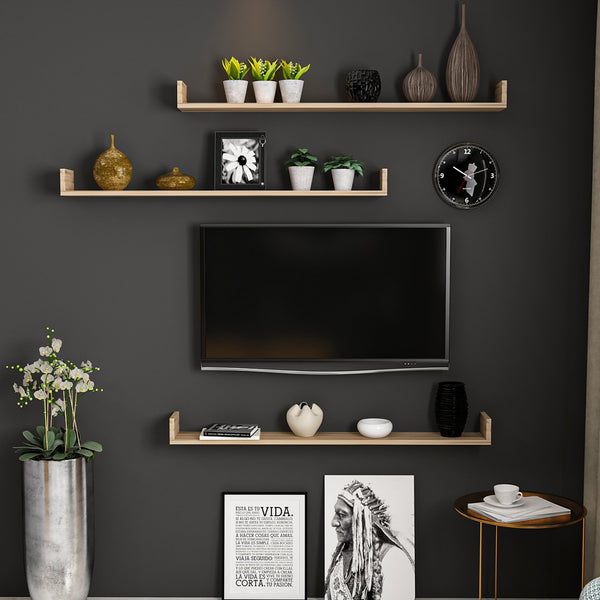 [en.casa] Wandplank set van 3 Arden 10x120x15 cm - 4 varianten