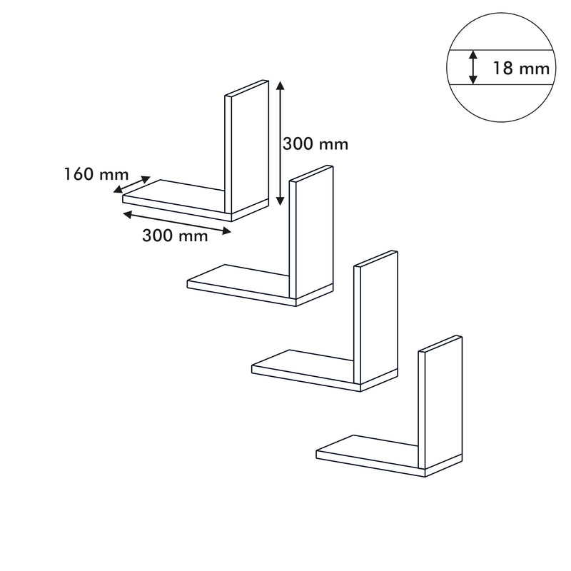 Maatschets [en.casa] Wandplank set van 4 Broby - 3 varianten