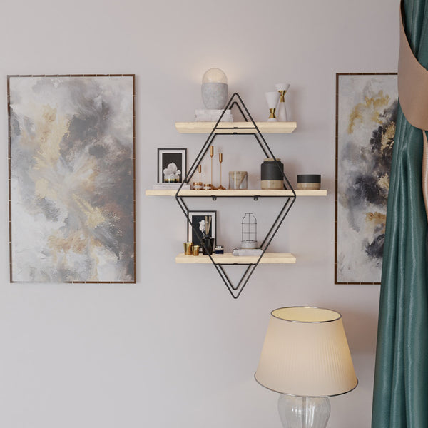 Wandrek Heinävesi met 3 planken 65x60x15 cm [en.casa]