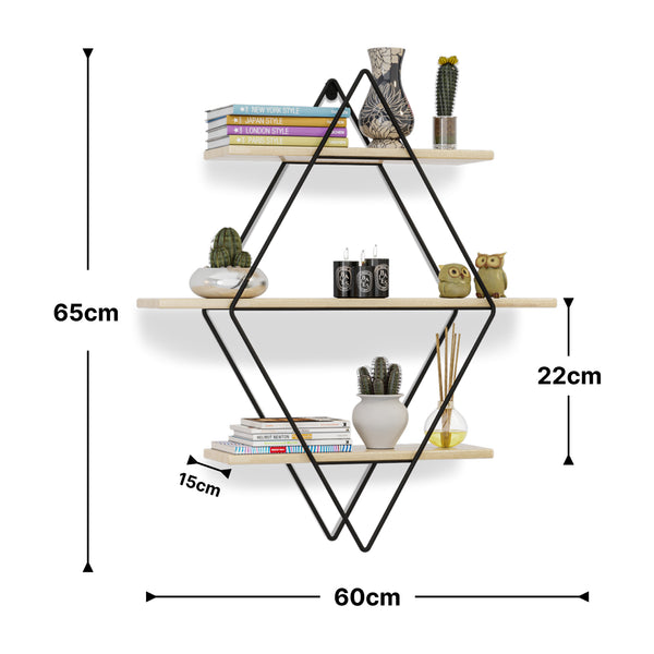 Wandrek Heinävesi met 3 planken 65x60x15 cm [en.casa]