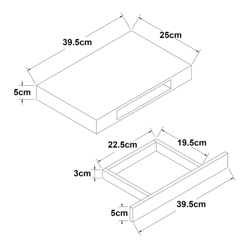 Maatschets [en.casa] Wandplank Hyvinkää met lade 39,5x25x5 cm - 2 varianten