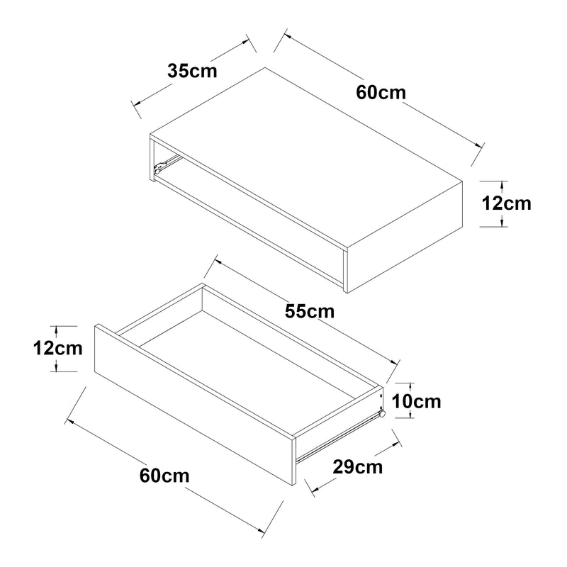 Maatschets [en.casa] Wandplank Kärsämäki met lade 60x35x12 cm - 2 varianten