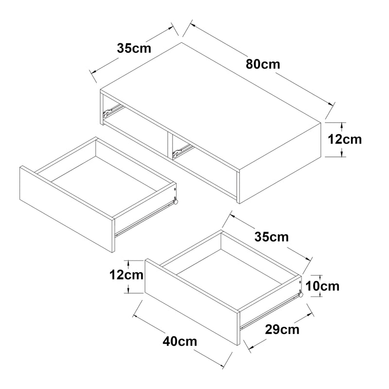 Maatschets [en.casa] Wandplank Karstula met 2 lades 80x35x12 cm - 2 varianten