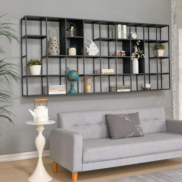 Set d'étagères murales Nostened acier noir [en.casa]