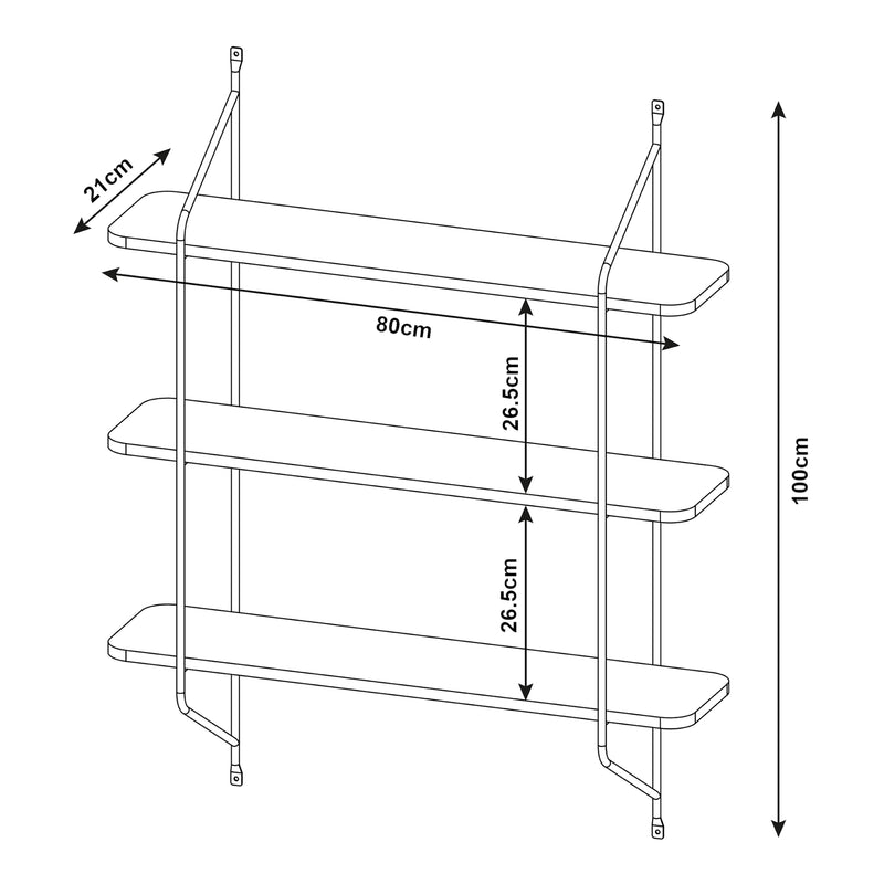 Maatschets Wandrek Østfold met 3 planken 100x80x21 cm [en.casa]
