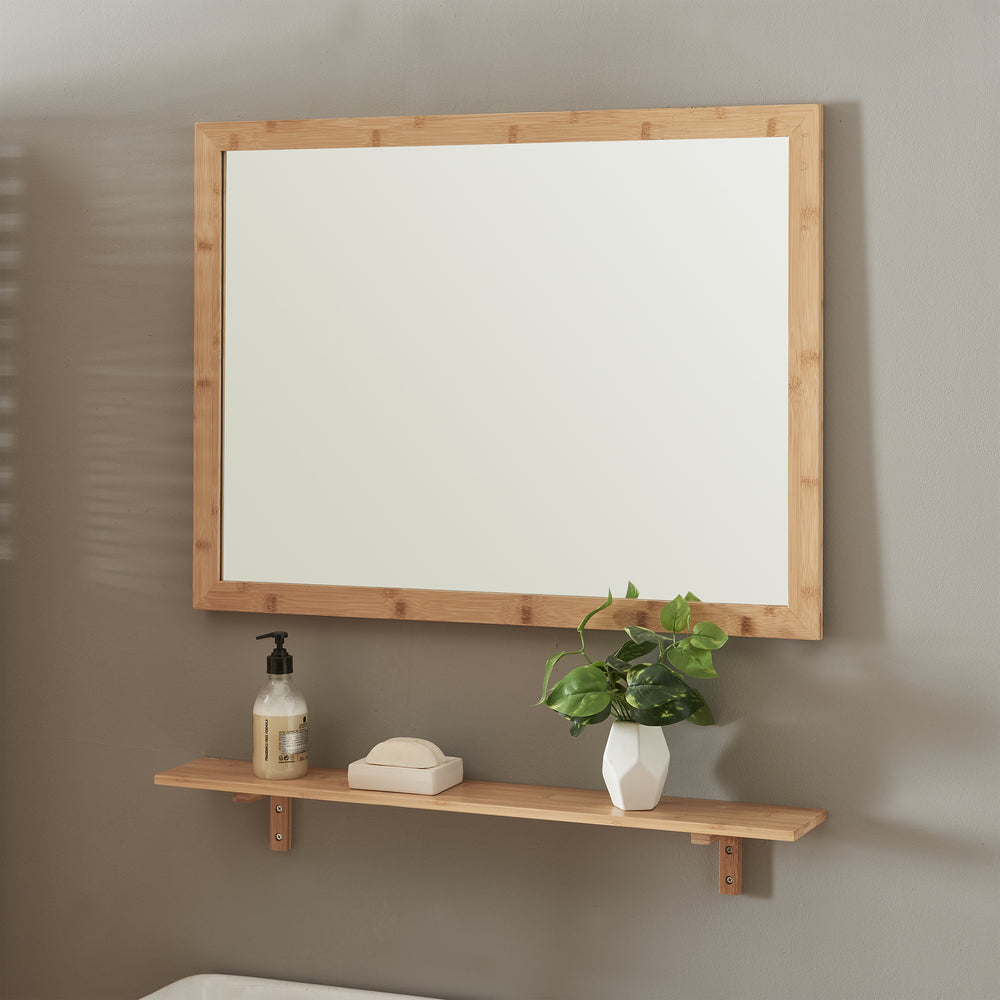 Wandspiegel met plank in set Boksereys Bamboe Natuur [en.casa] - premiumXL