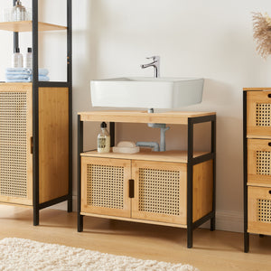 Wasbakonderkast Tervola 60x60x35 cm Zwart/Bamboe [en.casa] - premiumXL