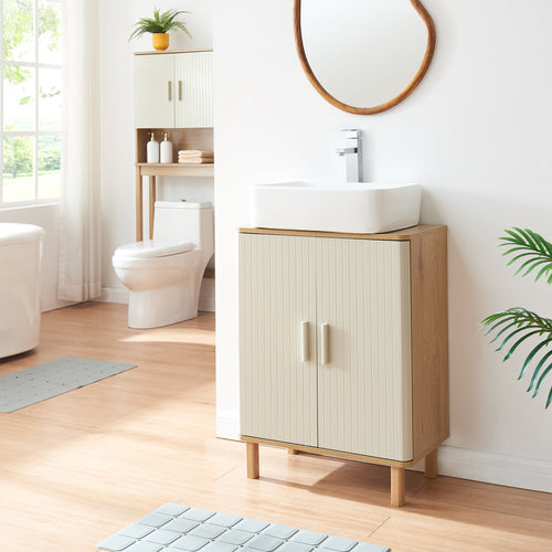 Wastafelonderkast Ferrersp 80x60x35 cm eikenkleurig havermout en naturel [en.casa]