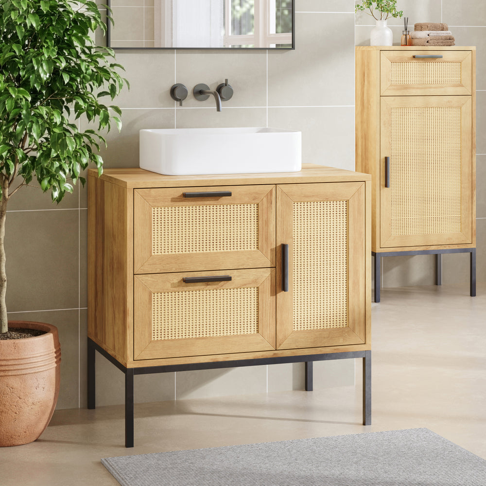 Wastafelonderkast Marhasa 60x60x40 cm Eikenlook/Zwart [en.casa]
