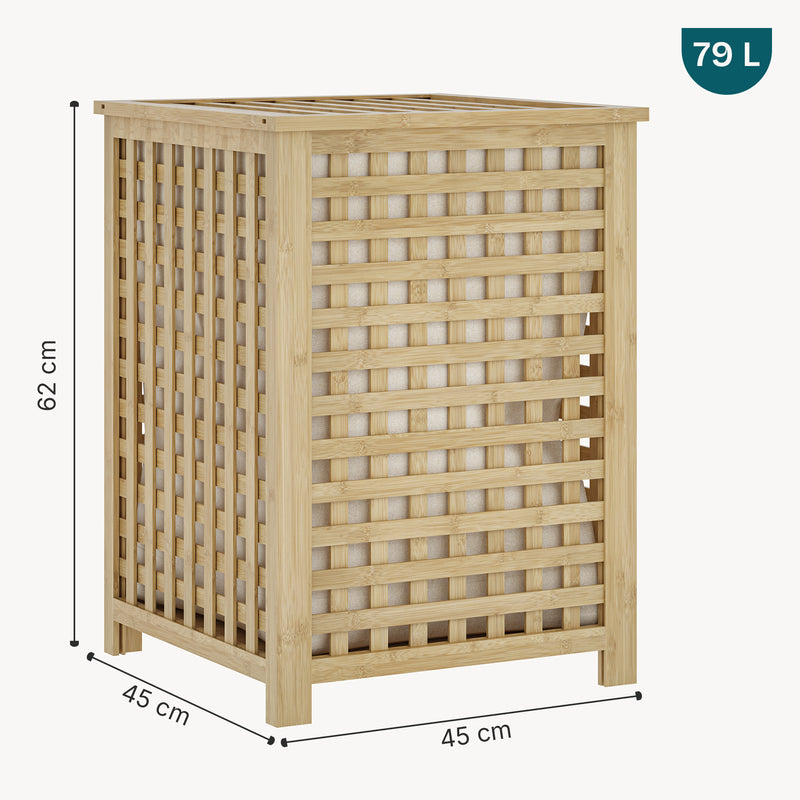 Croquis coté Panier à linge Jystiand bambou [en.casa]