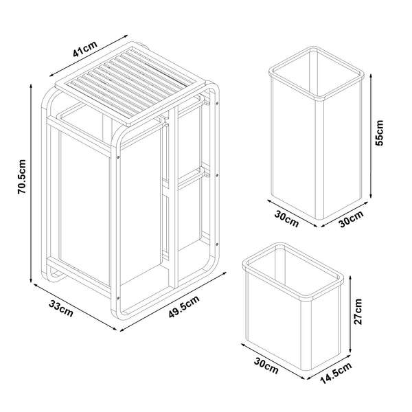 [en.casa] Wasmand Evenes met waszakken 70,5x49,5x33 cm - 2 varianten