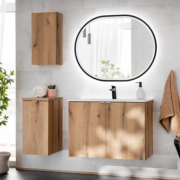 Wastafelonderkast Newport met wastafel eikenkleurig en wit [en.casa]