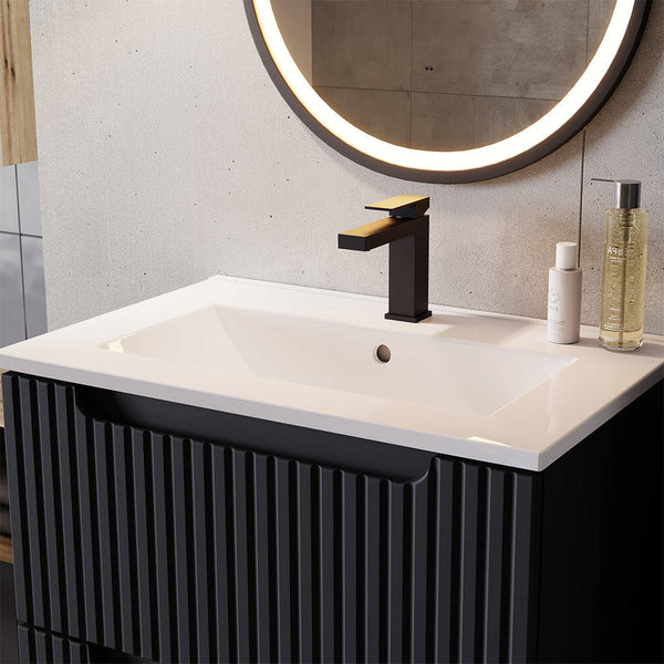 Meuble sous-vasque NEWPORT avec lavabo noir rainuré [en.casa]
