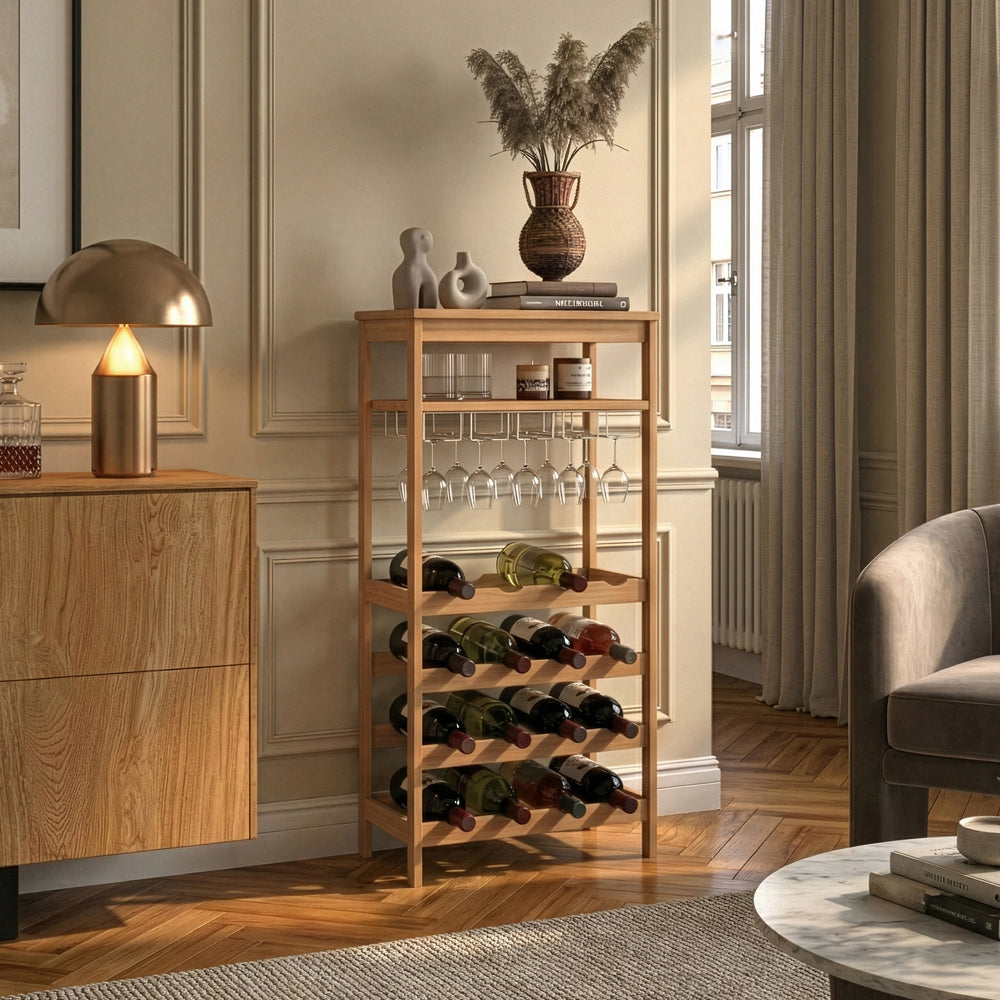 Wijnrek Fillby met glashouder bamboe 80x30x85 cm naturel [en.casa] 