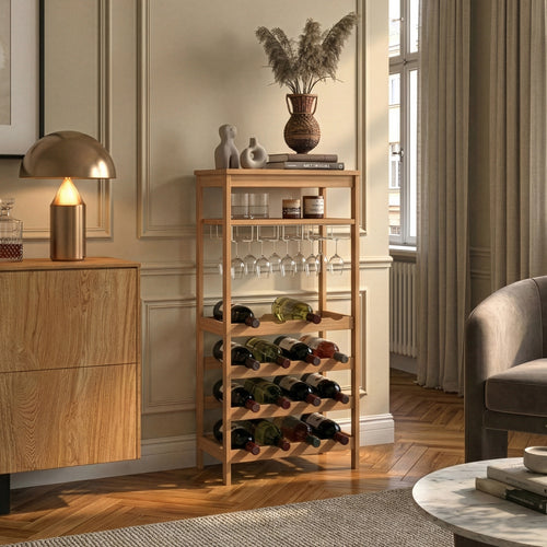 Wijnrek Fillby met glashouder bamboe 80x30x85 cm naturel [en.casa] 