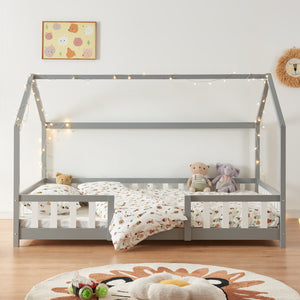 Kinderbed Sisimiut met uitvalbeveiliging bedbodem en matras [en.casa]