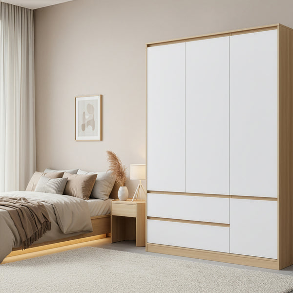 Armoire de chambre Bastheim MDF effet chêne blanc [en.casa]