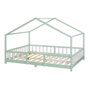 Lit d'Enfant Forme Maison avec Grille de Protection Treviolo [en.casa]