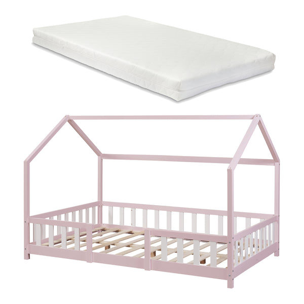 Kinderbed Sisimiut met uitvalbeveiliging bedbodem en matras [en.casa]
