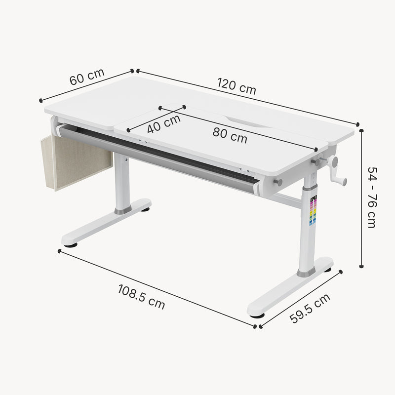 Croquis coté Bureau enfant réglable en hauteur Kuosa 120 x 60 cm [en.casa]