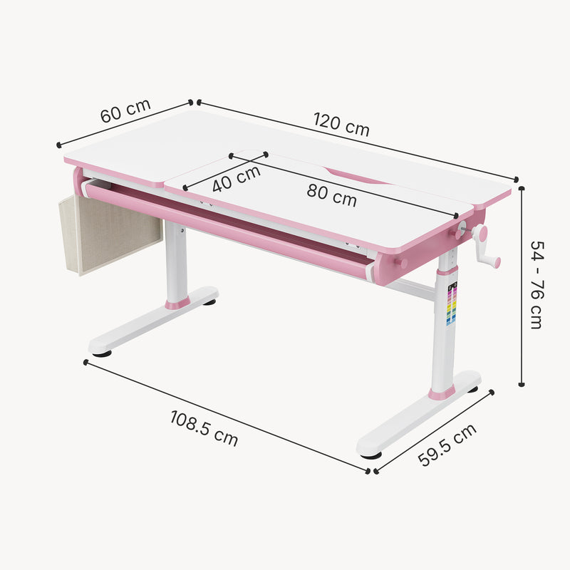 Croquis coté Bureau enfant réglable en hauteur Kuosa 120 x 60 cm [en.casa]