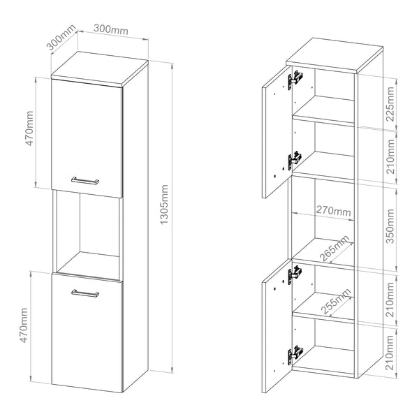 Meuble colonne de salle de bain suspendu Krildihana 131 x 30 x 30 cm [en.casa]