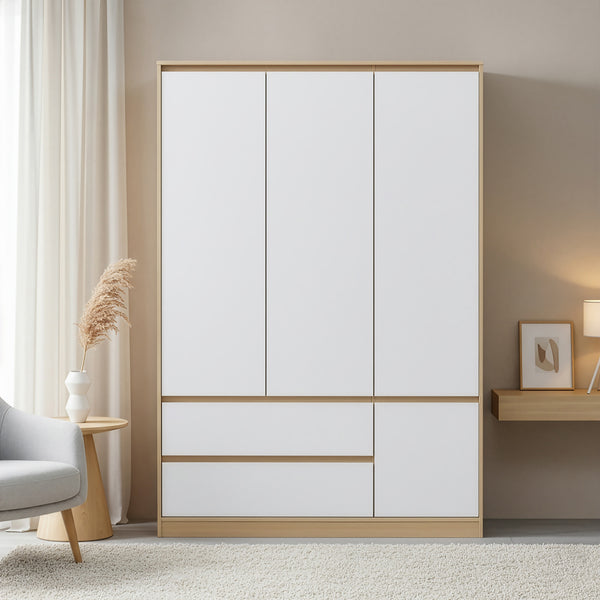 Armoire de chambre Bastheim MDF effet chêne blanc [en.casa]