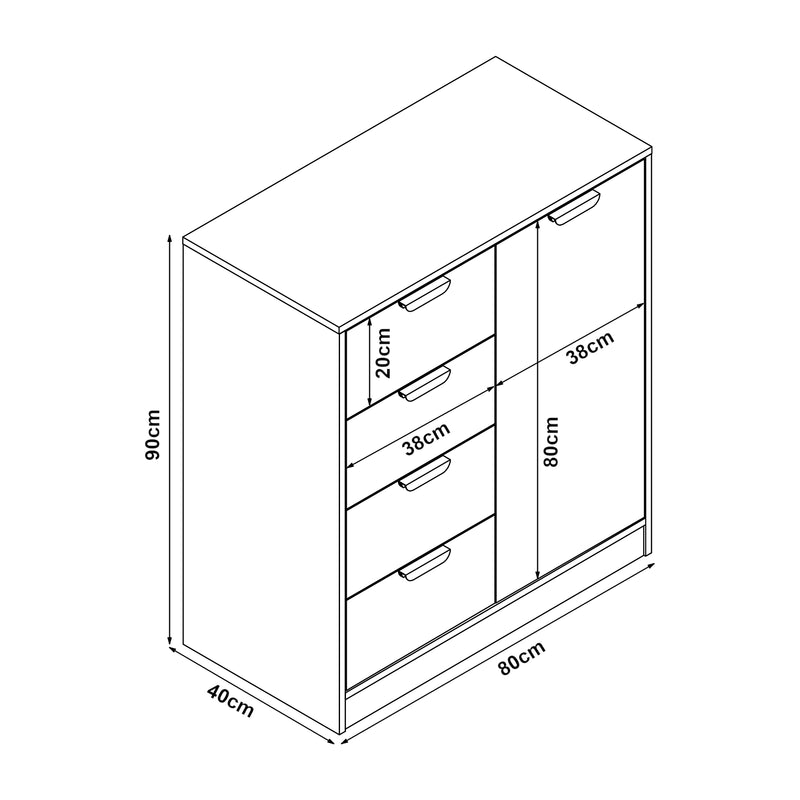 Croquis coté Commode Varkaus MDF effet chêne [en.casa]