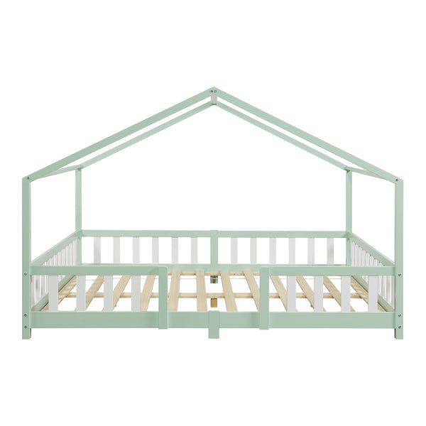 Lit d'Enfant Forme Maison avec Grille de Protection Treviolo [en.casa]