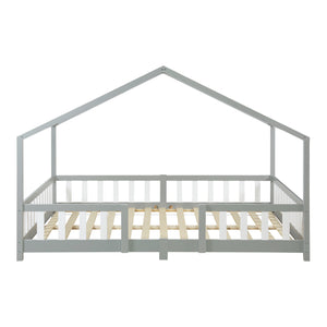 Lit cabane enfant solide Treviolo en bois de pin avec barrière de protection et matelas [en.casa] [neu.haus]