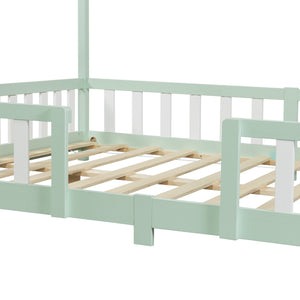 Lit d'Enfant Forme Maison avec Grille de Protection Treviolo [en.casa]