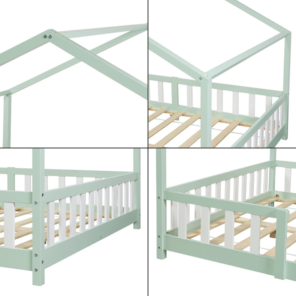 Lit d'Enfant Forme Maison avec Grille de Protection Treviolo [en.casa]