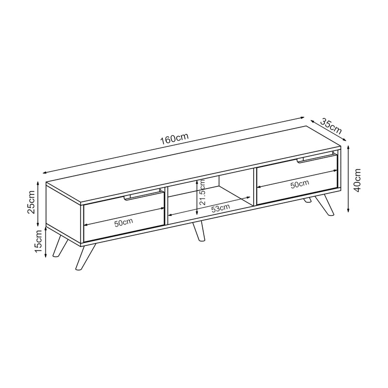 Croquis coté Meuble TV Kullila 160 x 35 x 40 cm [en.casa]