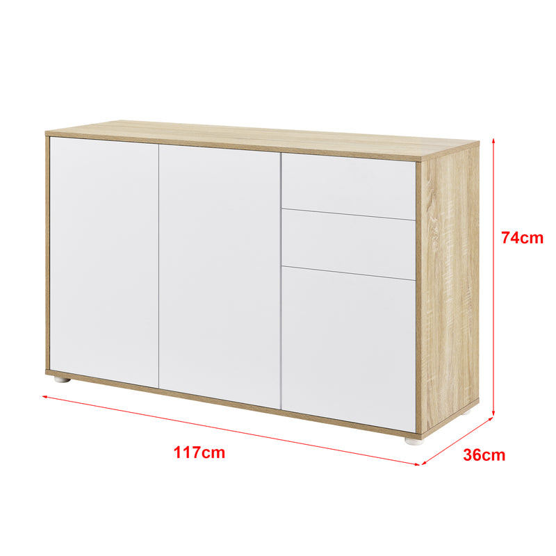 Croquis coté Commode Paarl 74 x 117 x 36 cm avec 3 portes [en.casa] 