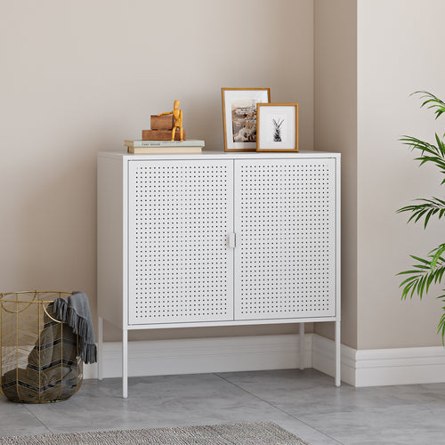 Buffet Castelli 82,5 x 80 x 40 cm blanc acier [en.casa] - premiumXL